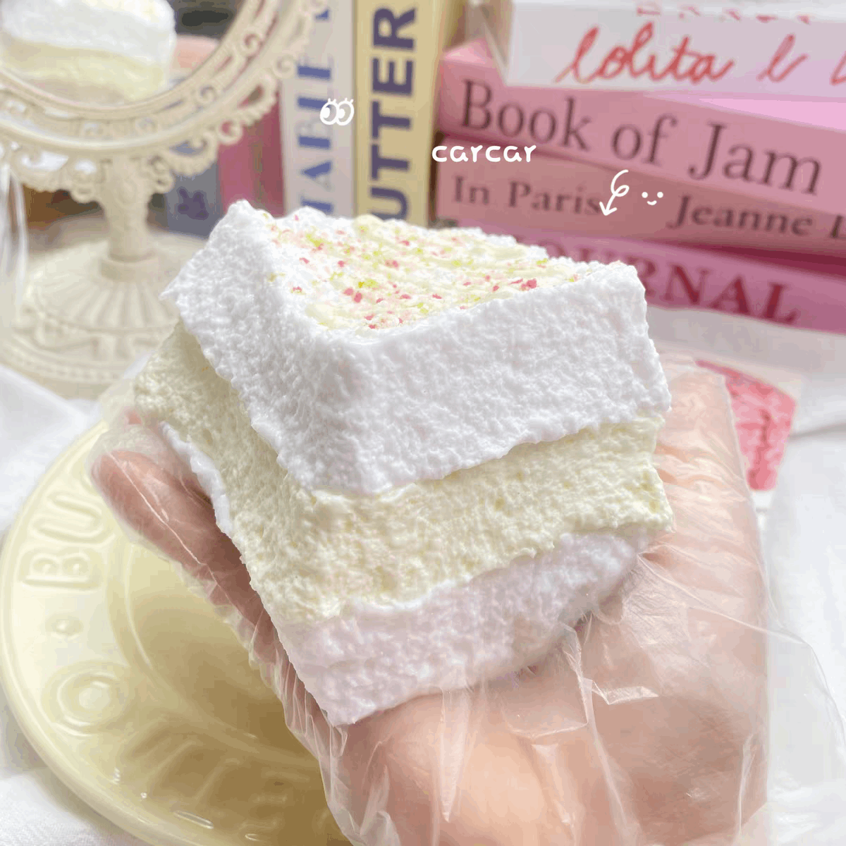 Flower-Decorated Triple-Layer Thick Toast Squishy